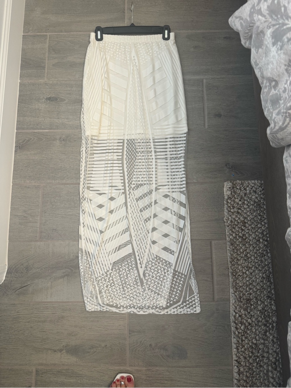 Cache’ White Geometric Mesh Maxi Skirt